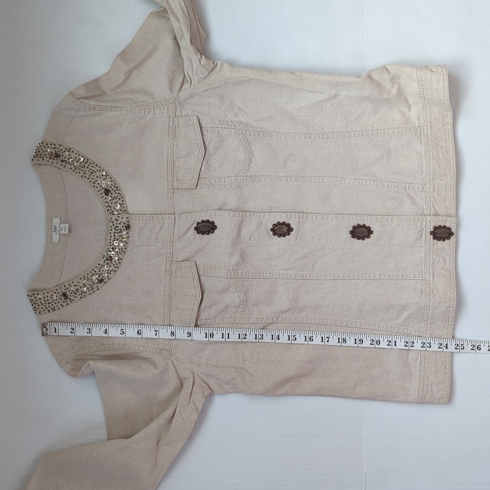 J.Jill Linen Sequin Snap Front Blazer Jacket MT Khaki Tan - Picture 13 of 16